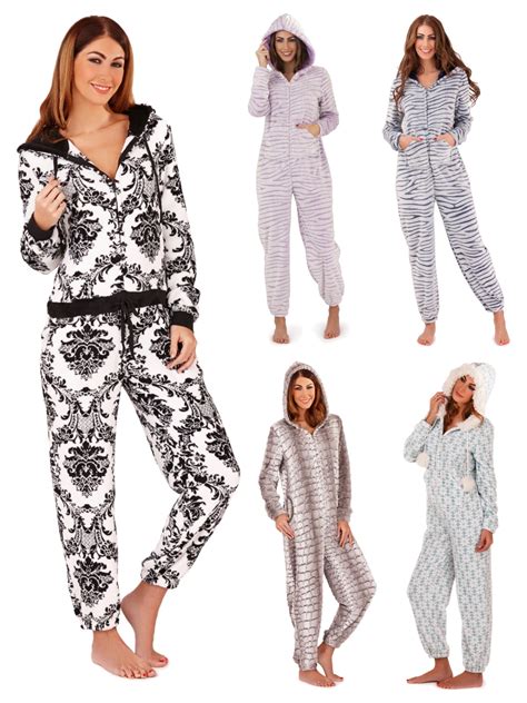 Womens Luxury Onesie Hooded All In One Pyjamas Pjs Jumpsuit Ladies Size Uk 6 16 Ebay