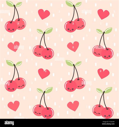 Cute Cartoon Cherries Character Seamless Vector Pattern Background