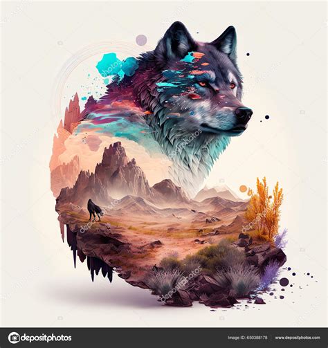 Surreal Psychedelic Vibrant Colorful Epic Wolf Animal Jungle Art Stock ...