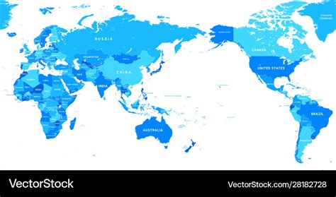 Political World Map Pacific Centered Royalty Free Vector