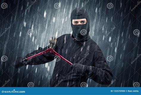 Caught Burglar by House Camera in Action. Stock Photo - Image of ...