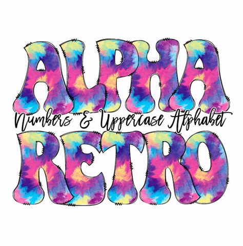 Tie Dye Doodle Letters Retro With Transparent Background Individually