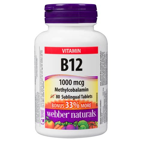 Webber Naturals Vitamin B12 Methylcobalamin 1000 Mcg 80 Sublingual