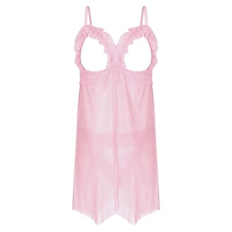 Yonghs Fr Lingerie Homme Sissy Robe Sexy Transparente Nuisette Avec G String Ouvert Fesse M Xl