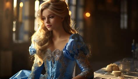 Premium Photo A Girl Like Princess Blonde Hair In A Blue Princess Dress