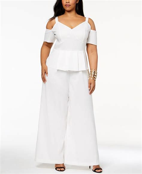 Monif C Trendy Plus Size Cold Shoulder Peplum Jumpsuit Macys