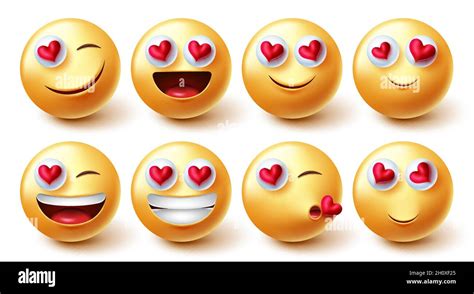 Emojis Valentines Zeichen Vektorset Emoji Charakter Im 3d Grafikdesign