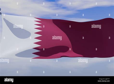 A D Illustration Of Waving Flag Of Qatar With A Chrome Flag Pole On