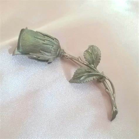 Vintage Silver Tone Rose Bud Brooch Pin Etsy