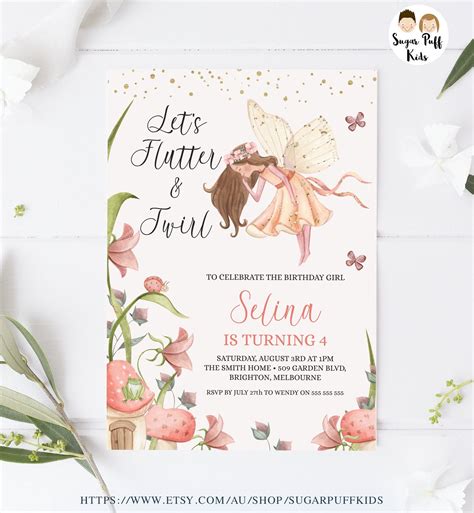 Instant Download Fairy Themed Birthday Invitation In Sizes 5x7 And 4x6