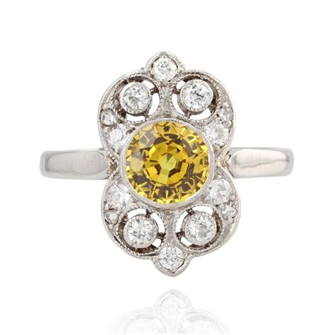 Proantic Yellow Sapphire And Diamonds Art Deco Ring