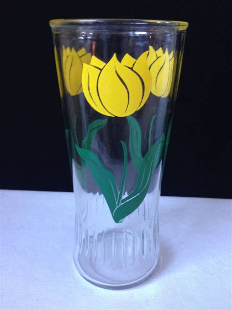 Anchor Hocking Tall Glass Ribbed Jelly Jar Yellow Tulips Etsy Jelly Jars Glass Yellow Tulips