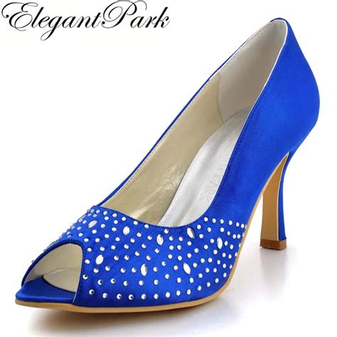 Sexy Blue Women Shoes Ep11021 Peep Toe Rhinestone High Heels Wedding Shoes Satin Woman Prom