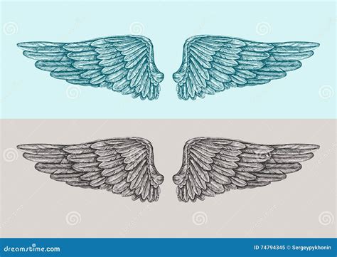 Hand Drawn Vintage Angel Wings Sketch Vector Illustration Stock Vector