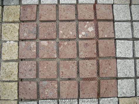 Fargo Natural Tumbled Paving On Mesh Chinese Red Porphyry Exterior