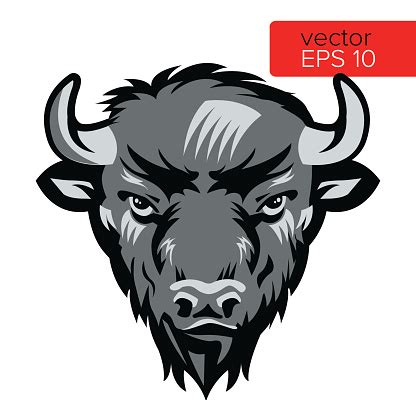 American Bison Bull Mascot Head Vector Illustration Black And White ...