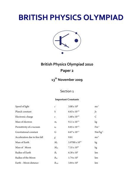 BRITISH PHYSICS OLYMPIAD 2010