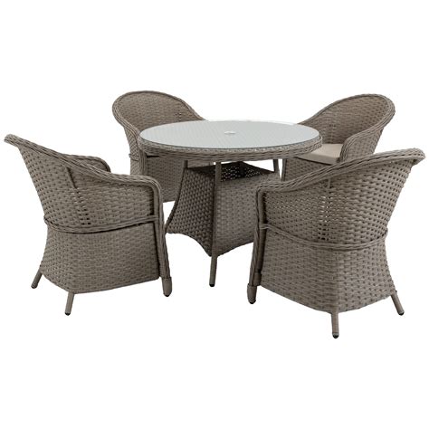 Outsunny 5 Pieces Luxury PE Rattan Dining Sets With Cushion Outdoor