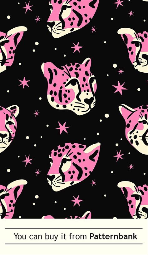 Leopard Faces On Black By Mona Monash Seamless Repeat Vector Royalty