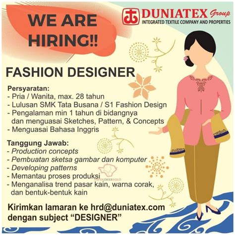 Lowongan Kerja Fashion Designer Duniatex Di Solo INFO LOKER SOLO