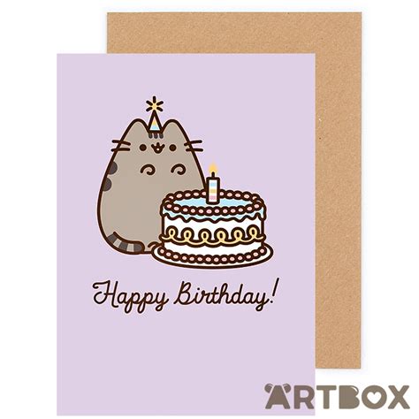 Buy Pusheen The Cat Happy Birthday Cake Purple Greeting Card At Artbox