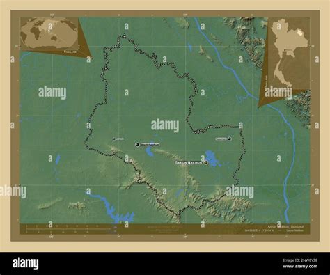 Sakon Nakhon provincia de Tailandia Mapa de elevación en color con