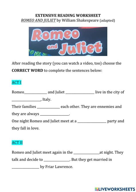 Romeo And Juliet Worksheets