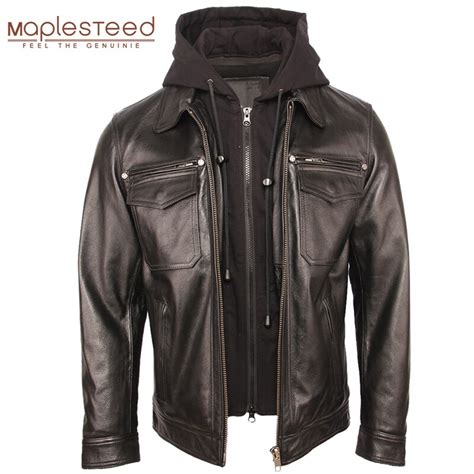 Chaqueta De Cuero Genuino Para Hombre Abrigo Acolchado Con Capucha