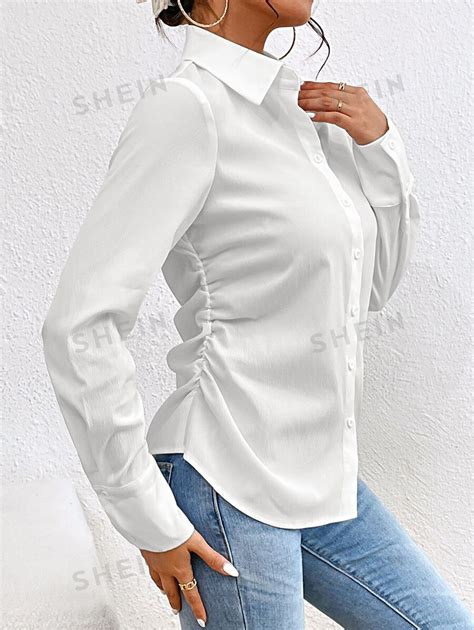 SHEIN Privé Camisa unicolor con botón delantero Moda de Mujer SHEIN