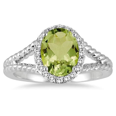 2 Carat Peridot And Diamond Ring In 10K White Gold SPR51640PD