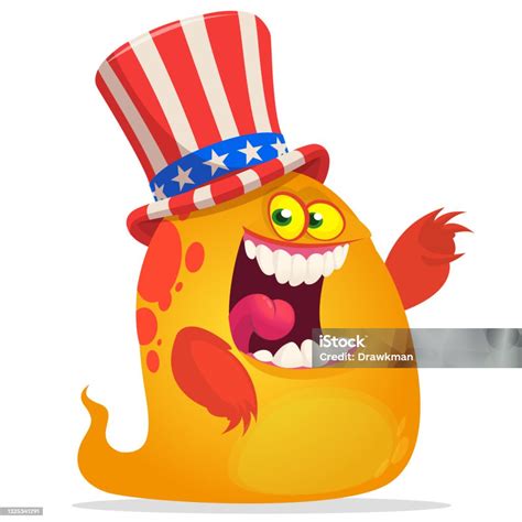 Kartun Monster Lucu Mengenakan Topi Paman Amerika Sam Pada Hari