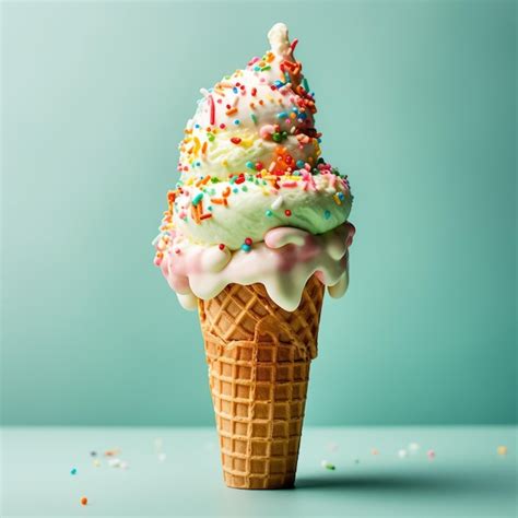 Premium Photo Scrumptious Ice Cream Cone With Rainbow Sprinkles