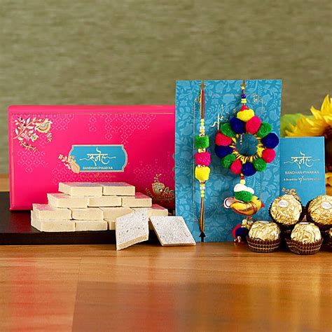 Pom Pom Lumba Rakhi Set And Kaju Katli With Ferrero Rocher Canada