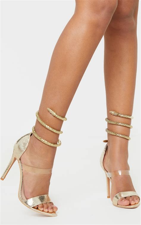 Gold Ankle Wrap Heeled Sandal Shoes Prettylittlething