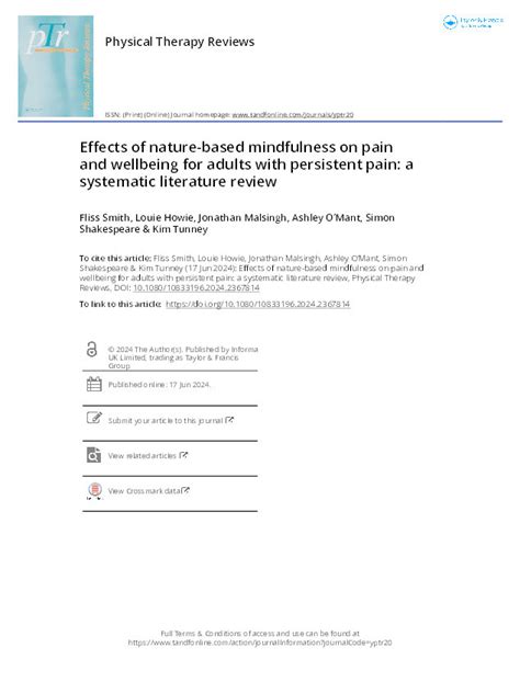 Effects Of Nature Based Mindfulness On Pain And Wellbeing For Adults