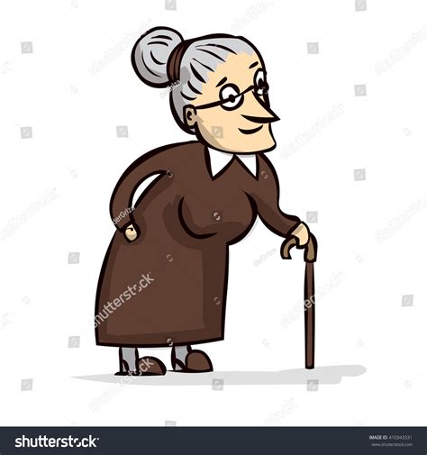 Old Lady Walking Stick Hand Drawn Stock Vector 410343331 Shutterstock