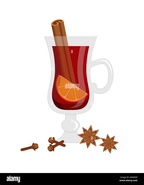 A Glass Of Mulled Wine With Orange Cinnamon Stick Cloves And Anise Stars Isolated On White