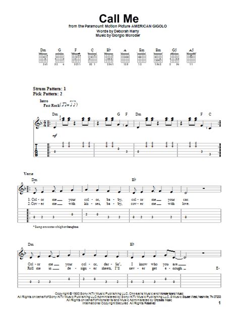 Call Me By Blondie Sheet Music For Easy Guitar Tab At Sheet Music Direct