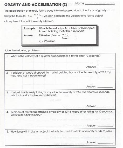 Free Printable Gravity Worksheets Printable Templates