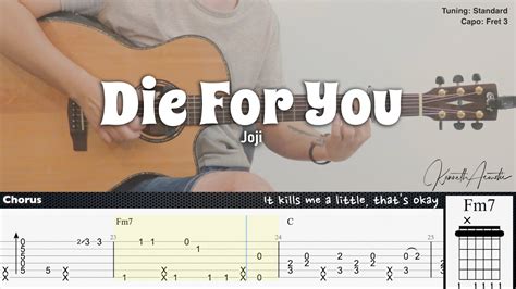 Die For You - Joji | Fingerstyle Guitar | TAB + Chords + Lyrics Acordes ...