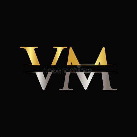 Creative Letter VM Logo Vector Template with Gold and Silver Color. VM ...