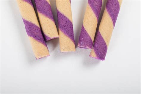 Delicious Purple Wafer Roll Stick Stock Photo Image Of Bind