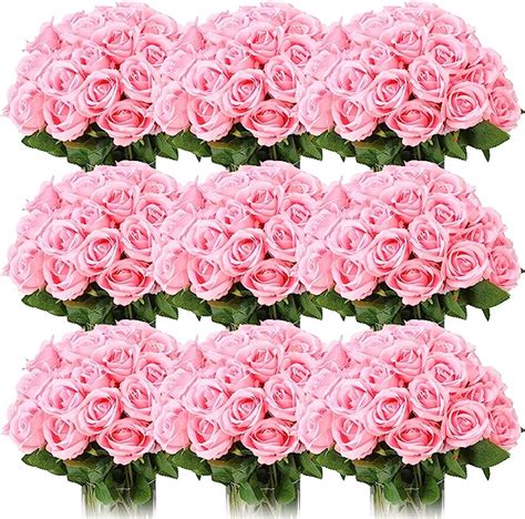 Amazon Jexine 100 Pieces Artificial Roses Flowers Bulk Long Stem