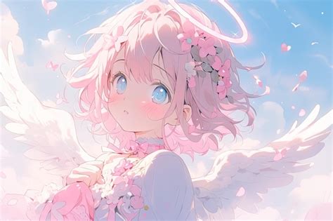 Premium Ai Image Portrait Of A Cute Happy Smiling Angel Girl With Pink Hair In Anime Style