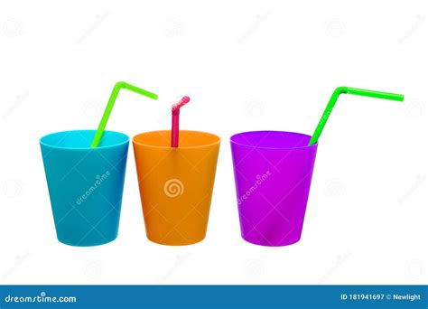 Plastic Cups and Straws stock image. Image of containers - 181941697