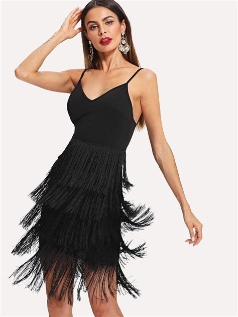 Layered Fringe Bodycon Cami Dress Dresses Cami Dress Layered Fringe