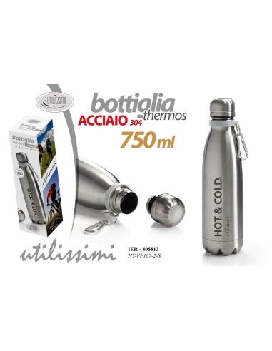 Bottiglia Termica Borraccia Acciaio 750 ML Hot Cold Cromata