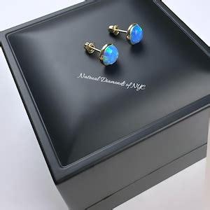 Blue Opal Stud Earrings In K Solid Gold Bezel Set Blue Opal Studs