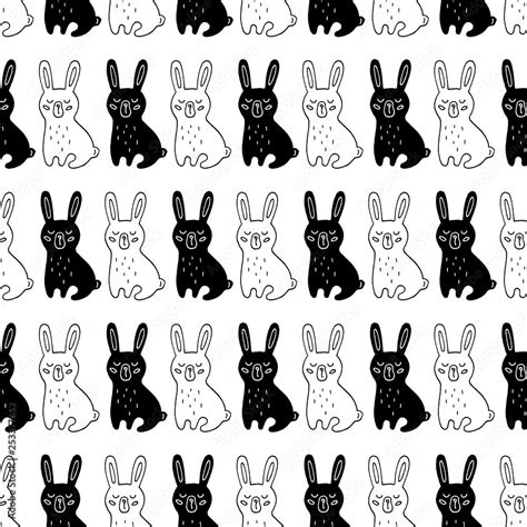 Cute cartoon bunny background with hand drawn bunnies. Sweet vector ...