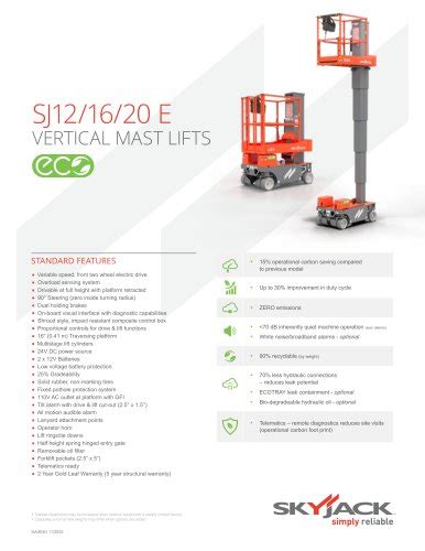 SJ12 SJ16 Vertical Mast Lift Skyjack PDF Catalogs Technical